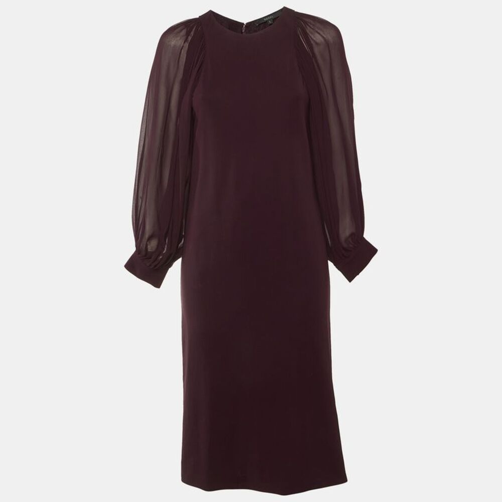 Gucci Burgundy Stretch Knit Bishop Sleeve Midi Dress L